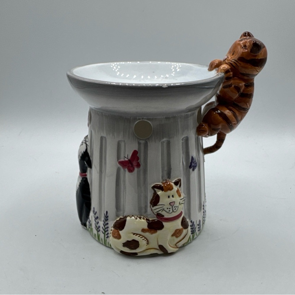 Waxcessories Happy Cats Tart Warmer Ceramic Simmer Votive Flower Butterfly*CHIP*